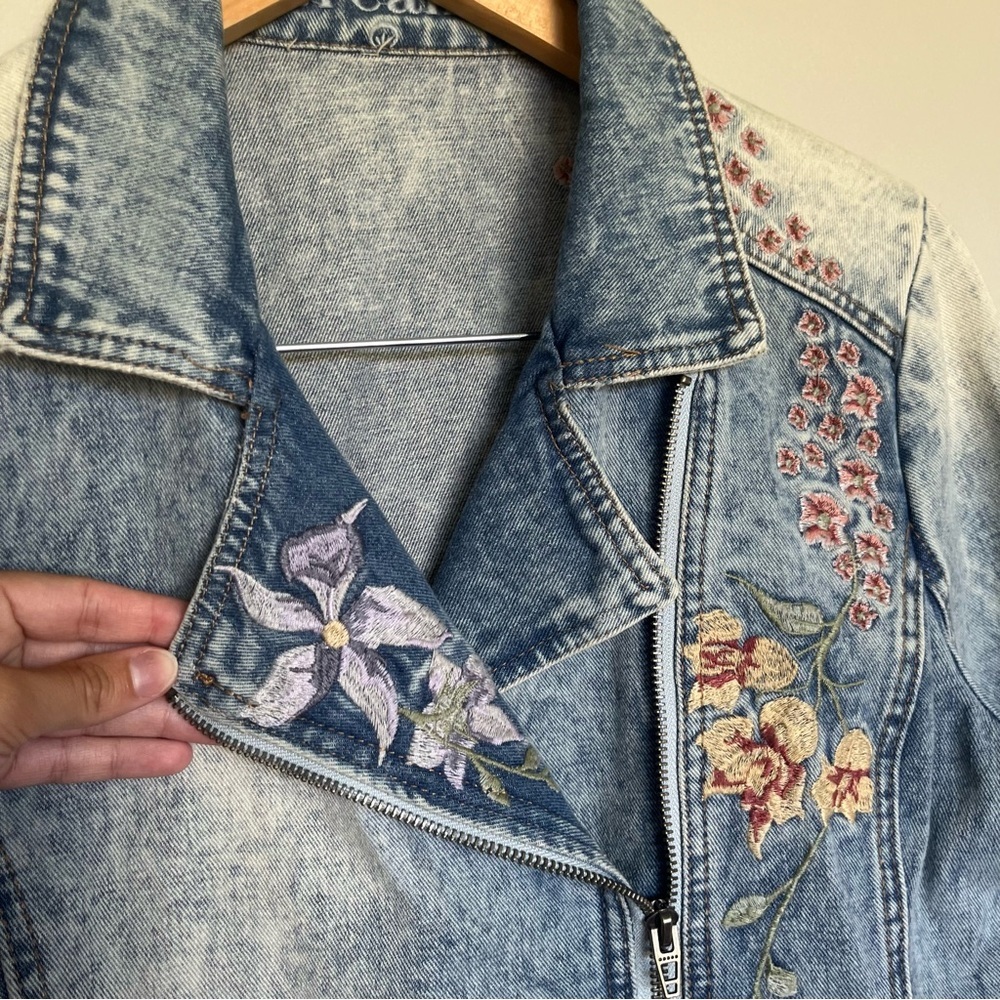 Floral Embroidered Light Blue Jean Jacket - Picture 5 of 16